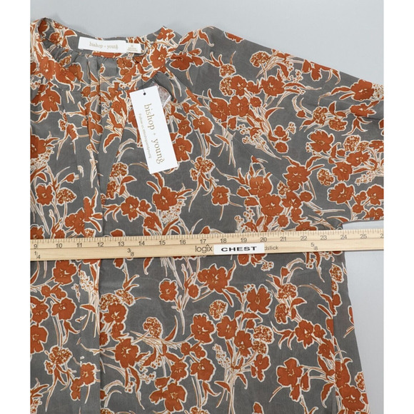 Womens Floral Shirt Size Medium Gray Modest Workwear Career - Picture 11 of 12